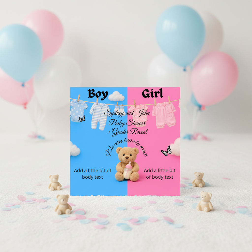 We Can Bearly Wait - Baby Shower Gender Reveal Mockup